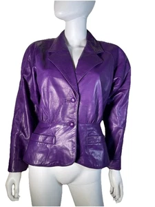 VTG 80s Rickie Freeman For Teri Jon LEATHER Blazer Jacket RARE Shoulder Pads - Picture 1 of 20