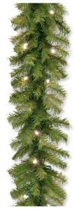 Christmas Garland, Green, Norwood Fir, White Lights, Plug In, 9ft - Picture 1 of 3