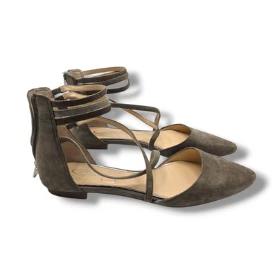 Jessica Simpson Zenka Flats Womens 7 Brown Suede Strappy Pointed Toe - Image 1 of 4