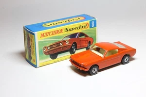 Matchbox Lesney Superfast MB 8 Ford Mustang - Orange / White Interior - Picture 1 of 9