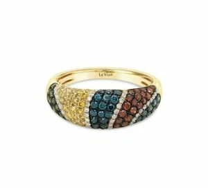 LeVian 14K Yellow Gold 0.8 TCW Green Yellow Diamond Ring Fancy Jewelry Size 7 - Picture 1 of 6