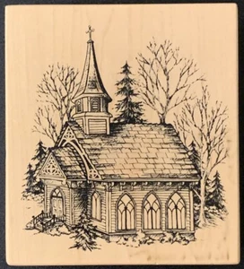 PSX K-1912 Old Country Church In The Woods Rubber Stamp - Picture 1 of 3
