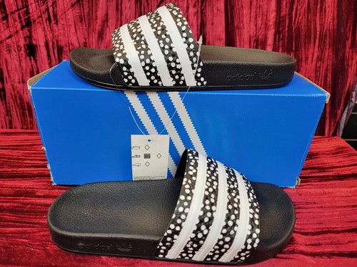 Nuovi sandali uomo Adidas Adilette Aqua Shower Slides a righe bianco nero TAGLIA 6