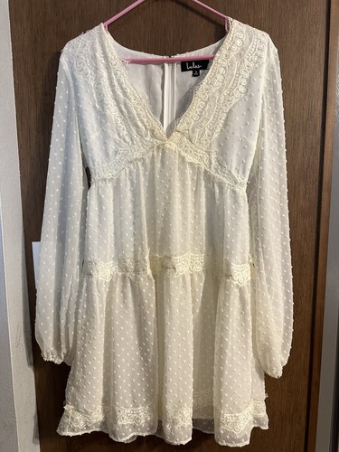 OFF WHITE Abito da sposa Lulus Wistful Moment off bianco manica lunga a punti in pizzo addio al nuziale S