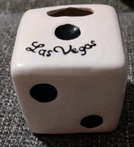 VTG 80s Toothpick Holder Las Vegas Dice Ceramic Tooth Pick1.75 x 1.75” Man Cave - Picture 1 of 7