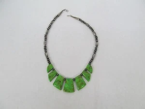Sterling Silver Sunburst Southwestern Mojave Green Running Bear Bead Necklace - Picture 1 of 5