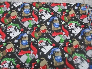 Colorful Holiday Dogs on Black Cotton Fabric 1 Fat Quarter Approx 18" x 21" - Picture 1 of 4