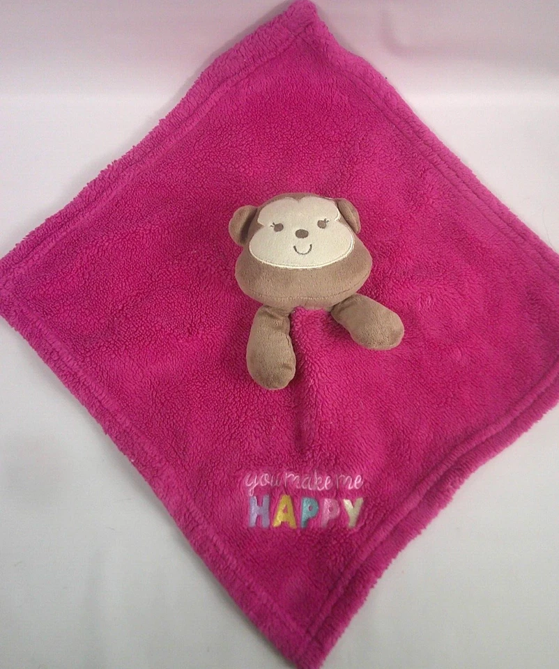 Manta de seguridad Cutie Pie Monkey Lovey rosa oscuro You Make Me Happy 15x15 Foto 1 de 4
