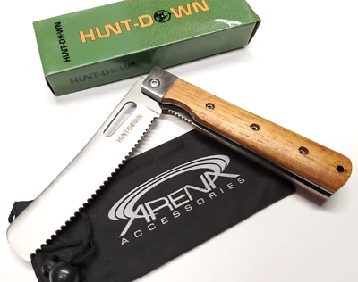 Folding 9" Chef Pocket Kitchen Bread Steak Knife Serrated Liner Locking Wood - Image 1 of 4