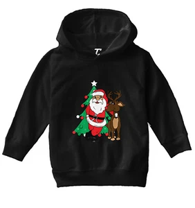 Santa & Reindeer - Christmas Tree Ornaments Holiday Toddler/Youth Hoodie - Picture 1 of 12