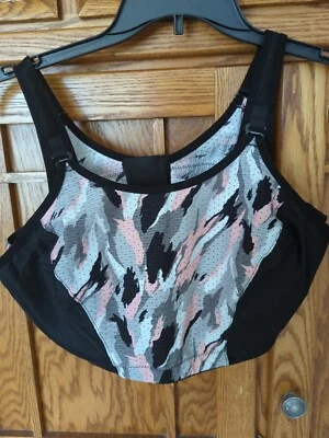 Sujetador deportivo para mujer Glamorise rosa, negro y gris estampado sin alambres talla 44D Foto 1 de 4