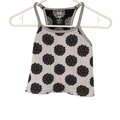 Aura женщин серый и фиолетовый цветочный ребристый укороченный Майка. S/M - Изображение 1 из 4