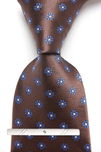 New Classic Polka Dot Brown Blue JACQUARD WOVEN 100% Silk Men's Necktie Tie - Picture 1 of 5