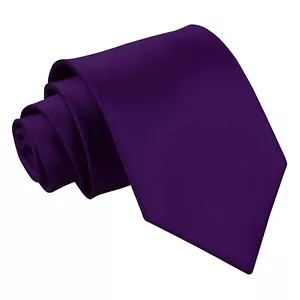 Purple Tie Satin Plain Solid Mens Classic Wedding Necktie by DQT - Picture 1 of 2