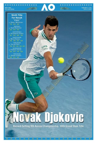 2021 AUSTRALIAN OPEN CHAMPION NOVAK DJOKOVIC 13”x19” COMMEMORATIVE POSTER Cover