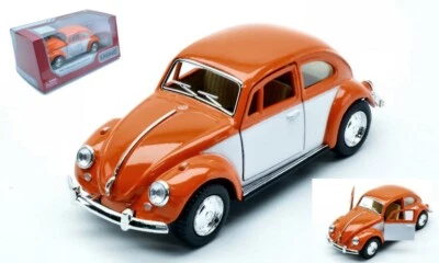 MODELLINO AUTO STATICO KINSMART VW MAGGIOLINO BEETLE 1967 ARANCIO/BIANCO CM 12 - Immagine 1 di 4