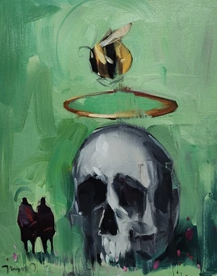 José Trujillo Bellas Artes IMPRESIÓN 16x20" Coleccionable Artista Calavera Surrealista Verde Foto 1 de 4