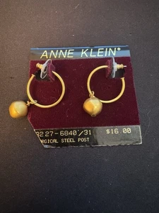 New Original Card Old Stock ANNE KLEIN Gold tone Dangle Hoops Pierced Earring - Picture 1 of 3