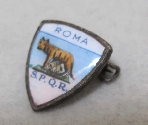 Vtg ROMA S.P.Q.R Shield-Shape Porcelain Gold Tone C-Clasp Brooch Travel Souvenir - Bild 1 von 10