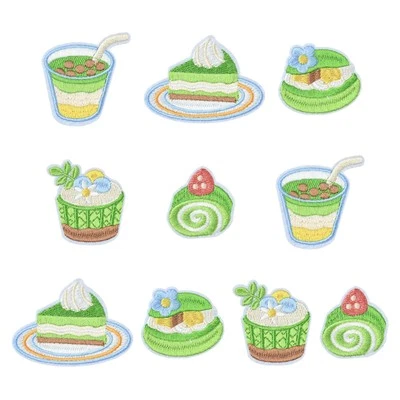 10pcs Food Drink Computerized Embroidery Cloth Iron On Sew Costume Patches Green - Image 1 of 4
