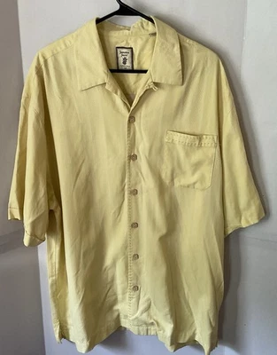 Camisa hawaiana manga corta a rayas amarillas 100 % seda Jamaica Jaxx para hombre talla XL Foto 1 de 4
