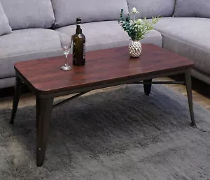 Couchtisch HWC-H10, Wohnzimmertisch, Industriedesign Ulme Holz braun-schwarz - Bild 1 von 7