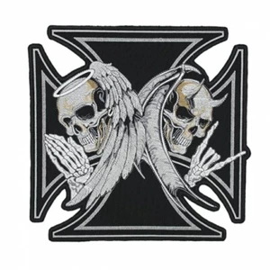 Iron Cross Angel & Demon Skulls Back Patch | Biker Gang Motorcycle Club Logo - Picture 1 of 4