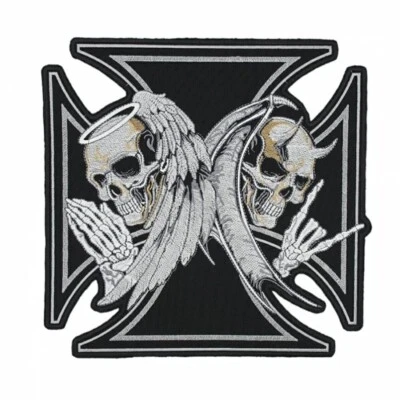 Iron Cross Angel & Demon Skulls Back Patch | Biker Gang Motorcycle Club Logo - Image 1 of 4