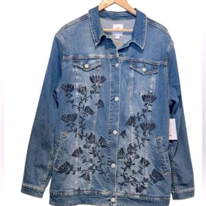 NWT Lularoe Jaxon Denim Embroidered Blue Floral Button Jean Jacket Womens 3XL - Picture 1 of 15