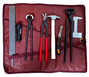 Farrier Tools Hoof Trim Shoeing Kit Hoof Nipper Rasp Knife 8 Pieces Leather Roll - Picture 1 of 4