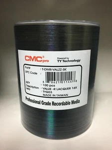 400 CMC Pro (TY Technology) Value 16X Silver Thermal Lacquer Print. DVD-R Disc - Picture 1 of 1
