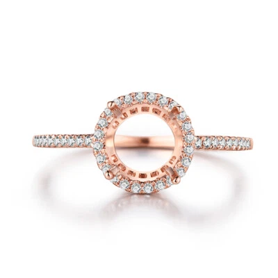 10K Rose Gold Round 7mm Semi Mount Natural Diamonds Halo Wedding Party Fine Ring - Image 1 of 4