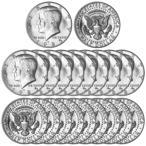 1985 D Kennedy Half Dollar BU Roll 20 US Coin Lot Cover