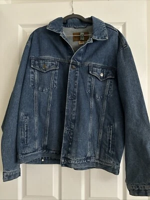 VTG Port Authority Jacket Mens LG Blue Denim Marine Logo Embroidered On Back EUC - Image 1 of 4