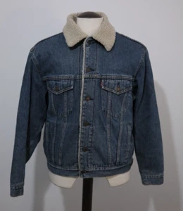 Mens Vintage Levis Blue Denim Button Up Sherpa Jacket VGC - Size Medium - Picture 1 of 6
