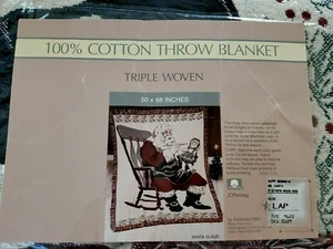 Christmas Santa Claus 100% Cotton Throw Lap Blanket JC Penny 50x68” ~ NIP - Picture 1 of 3