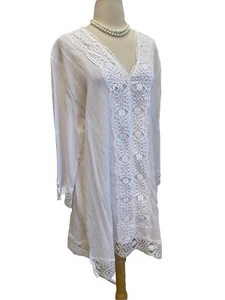 Isaac Mizrahi Daisy Swim Cover-Up SZ L Crochet trim Beach White Tunic Top Summer - Picture 1 of 7