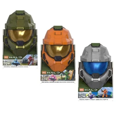 Mega Construx Halo Zone Control Helmet Orange Silver Green - 3 PACK