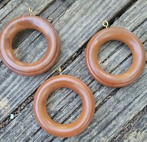 3 Kirsch Drapery Wood Pole Rings for 2" Pole Gold Tone Hook Craft Ornaments 