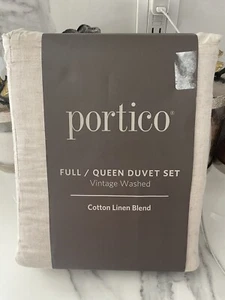 Portico Cotton Linen Blend Vintage Washed F/Queen Duvet Cover Set Natural. - Picture 1 of 8