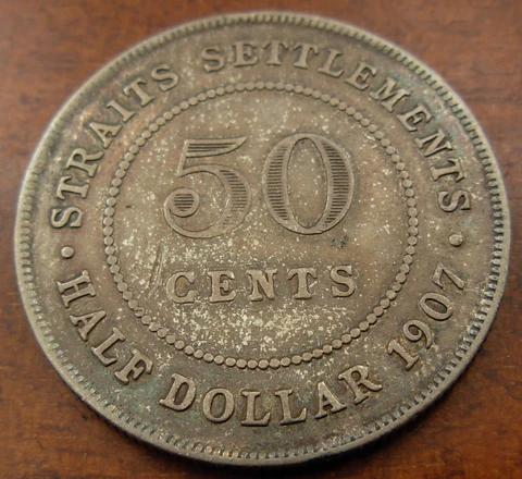 Straits Settlements 1907 Silver 50 Cents XF Edward VII Cover
