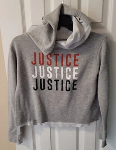 Justice Active Hoodie Girls 12 Gray Crop Pullover Logo Hooded Long Sleeve  - Picture 1 of 6
