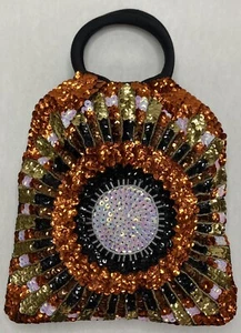 Pailletten Stoff Handtasche schwarz orange gold weiß Abend - Bild 1 von 7