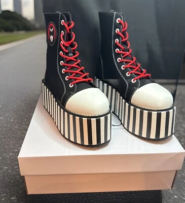 YRU X Emily The Strange Goth, Emo, Punk Botas de Plataforma a Rayas 7 Suspensiones NUEVAS Foto 1 de 4