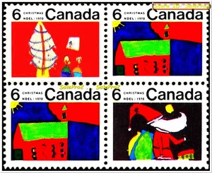 CANADA 1970 CHRISTMAS RED HOUSE FV FACE 24 CENT TYPE XII MNH DUAL STAMP BLOCK - Picture 1 of 2