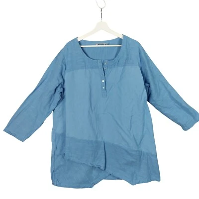 Top túnica Soft Surroundings lino capas ropa de resort manga larga azul para mujer 3X Foto 1 de 4
