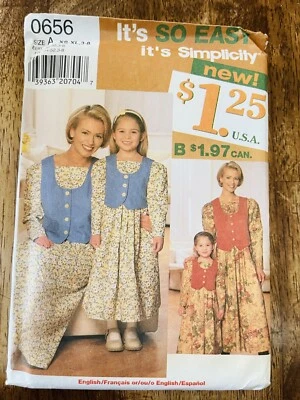 Vintage Simplicity Pattern Mommy & Me Modest Dress #0656 UNCUT Size XS-XL 3-8 - Image 1 of 2