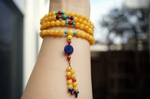 108 Amber Mala Prayer Bead Yoga Buddist Bead Necklace Layers Bracelets 6.6MM  - Picture 1 of 12