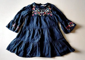 Vestido boho ZARA para niñas floral bordado en capas talla 5 azul forrado manga acampanada - Imagen 1 de 8