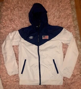 Umbro USA Sport Boy's Hoodie Windbreaker, White Navy Water Resistant Latter NWOT - Picture 1 of 12